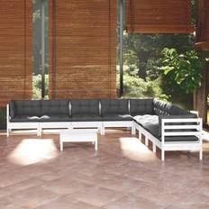 vidaXL 10-tlg Garten-Lounge-Set mit Kissen Weiß Lounge-Set
