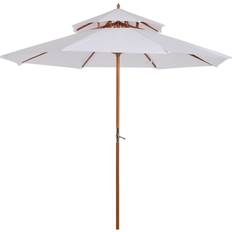 Garden & Outdoor Environment OutSunny 2.7m Double Tier Umbrella With Wooden Parasol Cream