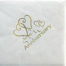 Universal Textiles NPK Gold Anniversary Foil Printed Napkins (Pack Of 15) Blanc