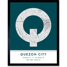 Yellow Framed Art Wee Blue Coo Quezon City Philippines City Map Stylish Letter Word Framed Art