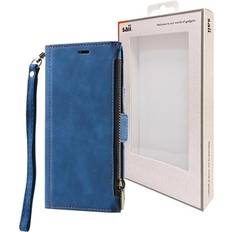 Saii iPhone 15 Plus Dragkedja Plånboksfodral Blå