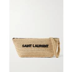 Messengervesker Saint Laurent Logo-Embroidered Raffia Messenger Bag Men Neutrals