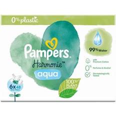 Pampers Harmonie Aqua Baby Wipes, 6 Packs of 48 Wipes = 288 Baby Wipes, Gentle Skin Protection for Delicate Skin with 99% Water