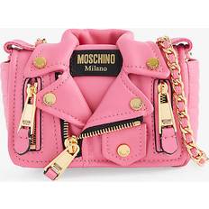 Moschino Womens Pink Biker Branded Leather Shoulder bag