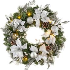 WeRChristmas Luxury Pre-Lit 61cm Lighted Pine & Berry Wreath