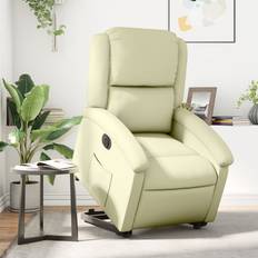 Sillón reclinable Sillones vidaXL Reclinable Eléctrico Elevable Cuero Auténtico Crema Sillón