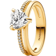 Double Band Heart Ring - Gold/Transparent