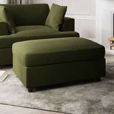 August Large Olive Green Velvet Footstool