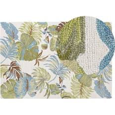 Beliani Wool Rug Leaves Motif Multicolour, Beige cm