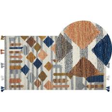 Carpets & Rugs Beliani Wool Kilim Area Blue, Multicolour cm