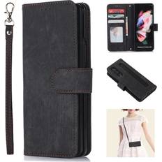 Wallet Cases SFFINE SFFINE Wallet Case for Samsung Galaxy Z Fold 4 2022 with S Pen Holder,Magnetic PU Leather Flip Folio Stand Card Slot with Hand Strap and Cross Body Strap Case Cover for Galaxy Z Fold 4 Black