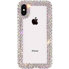 Bling Diamond Case Compatible with Samsung Galaxy S22 Ultra 5G,Aearll 3D Homemade Sparkle Crystal Rhinestone Shiny Glitter Full Clear Stones Back Phone Cover With Screen Protector -Colorful White