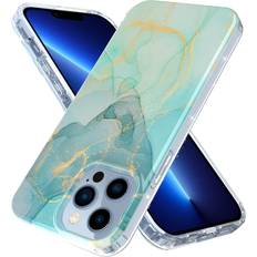 Mobile Phone Cases Jasilon [Anti-Yellowing]Magnetic Clear Case for iPhone 13 Pro Max Case 6.7[Compatible with MagSafe Charger&Battery][Drop Protection][Shock-Absorbing Corners]Protective Case Bumper Cover MarbleGreen