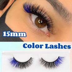 Blåa Lösögonfransar Shein 1 Pair False Lashes Faux Mink Lashes Natural Long Soft Colored Eyelashes