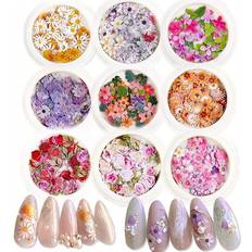 Nagelprodukter Shein 9 Box Of 3D Flower Nail Stickers,Holographic Simulation Flower Leaf Nail Glitter Sparkle Nail Glitter