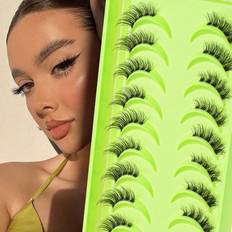 Cruelty Free False Eyelashes Shein 10pairs Makeup Half Eye False Eyelashes, Natural Cross Thick 3d Separated Faux Mink Fur Transparent Stem Eyelash Strip, Suitable For Women's Daily & C