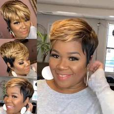 Shein Highlight Synthetic Wigs Short Straight Pixie Cut Hair Bob Wig Honey Gold Mix