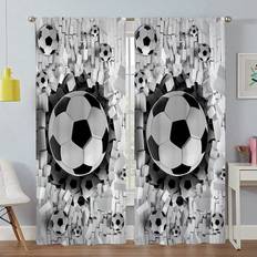 Gardiner & Tillbehör Shein 2pcs Football Printed Curtain,Without Holes