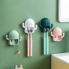 Multicolour Bathroom Interior & Storage Shein Wall Mounted Non-Drilling Toothbrush Holder In Nordic Style Cactus Design, For Electric Toothbrush