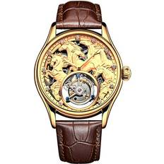 Aesop Skeleton Tourbillon Hand-Wind Mechanical Wristwatch Men Sapphire Luminous Eight Running Horses Clock Leather Immediately to Success Bright Future