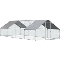 Pets Pawhut PawHut Large Metal Chicken Coop, Walk-in Poultry Cage Galvanized Hen Playpen