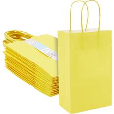 25 Pack Bright Yellow Small gift Bags with Handles for Party Favors, Birthday Party Supplies, gifts for Small Business 9 x 55 x 3 In