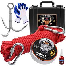 Fishing Magnet Kit with Rope, Fishing Magnets 700 LBS Pulling-Includes Grappling Hook, Heavy Duty 65FT Rope, Gloves & Locking Carabiner,Threadlocker and Waterproof Carry Case 2.95inch Diameter