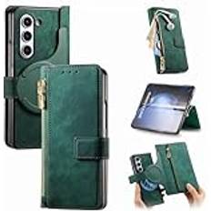 Flipväska täcke Kompatibel med Samsung Galaxy Z Fold 5 Fodral, Z Fold 5 Magnetic Wallet Skyddsfodral 2 i 1 Retro Läder Folio Flip Wallet Magnetisk Avtagbart Slim Phone Cover Case Mobiltelefonväska C