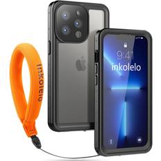 Mobile Phone Accessories inkolelo Compatible with iPhone 13 Pro Waterproof Case, Built-in Screen Full-Body Protector with Floating Strap IP68 Waterproof Case for iPhone 13 Pro 6.1 inch Case 2021 Matte Black/Orange