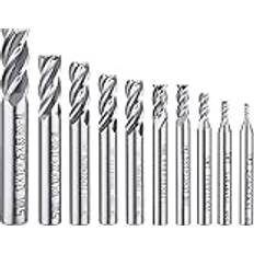 Afunta 4 splines borrset med 10 stycken från 0,2 cm till 1,2 cm, HSS CNC-borrsats med rak borr för borrmaskin, verktygssats för trä aluminium, stål och titan