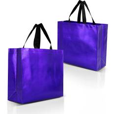 Purple Gift Bags Nush Nush 12 Purple Gift Bags Set, Non-Woven Reusable Shiny Gift Bags with Glossy Finish -Ideal As Tote Bags, Birthday Bag, Favor Bags, Goodie Bags for Wedding, Birthday Party, Holdays-13x5x11 Medium-Large Size