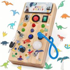 LED Light Switches Busy Board Sensory Toys For Toddlers & Babies 1 Year Old Montessori Dinosaur Busy Board Halloween Christmas Thanksgiving