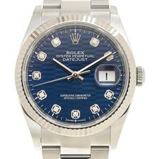 Horloges Rolex Datejust 36 Bright Blue Fluted-Motif Diamond Automatic Oyster M126234-0058