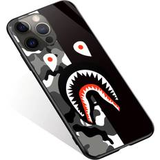 Mobile Phone Cases iPhone 13 Pro case Camo Shark Face Pattern for Boy Girl,Anti-Scratch Hard Glass Shock Absorption Cover [5Ft Drop Tested] Non-Slip Black TPU Frame Comptible with Case iPhone 13 Pro 6.1inch