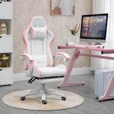 White Pink PU Leather Recliner Gaming Chair