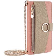 MAULUND iPhone SE 2022 2020 8 7 Läder 2-i-1 Flip-Fodral med Plånbok & Crossbody-Väska funktion Rosa