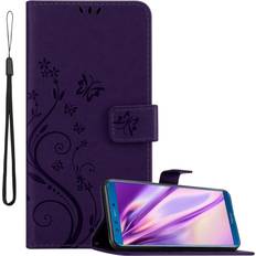 Cadorabo FLORAL DARK PURPLE Flower Case for Honor 9 LITE Cover Book Wallet Protection PU Leather Flip Etui magnetic closure Purple