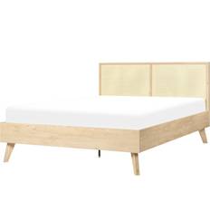 Beds & Mattresses Beliani Bett heller Holzfarbton Kopfteil Wiener Geflecht