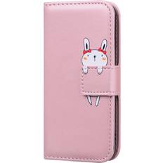 MAULUND iPhone 15 Pro Flip Cover m. Kortholder Ståfunktion Strop Pink Kanin