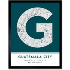 Turquoise Framed Art Wee Blue Coo Guatemala City Guatemala City Map Modern Typography Stylish Letter Word Framed Art