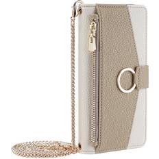 MAULUND iPhone SE 2022 2020 8 7 Läder 2-i-1 Flip-Fodral med Plånbok & Crossbody-Väska funktion Creme