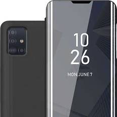 Cadorabo Handy hülle für samsung galaxy a51 5g schutzhülle case spiegel cover tasche etui TURMALIN SCHWARZ