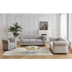 Blau Sofas Couchgarnitur 3+2+1 Samt Sofa