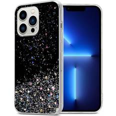 Cadorabo TPU Cover funkelnder Glitter iPhone 13 Pro Smartphone Hülle, Schwarz