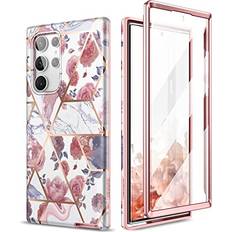 Suritch SURITCH for Samsung Galaxy S22 Ultra Case, Built-in Screen Protector for Samsung S22 Ultra 5G Case Full Body Protection Shockproof Rugged Bumper Silicone Phone Protective Cover 6.8 Inch Rose Marble