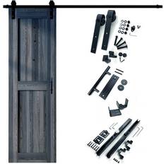 Blue Doors Homacer HOMACER 26 H-Frame Navy Solid Pine Wood Interior Sliding Barn Door with Hardware Kit Non-Bypass S 6020-R90B (x)