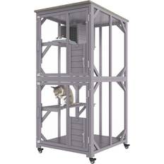 VEVOR Cat House 29.9 64.1 Outdoor 3-Tier Large Catio Cat Enclosure with 360° Rotating Casters