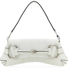 Gucci Clutches Gucci White Leather Medium Horsebit Chain Clutch White