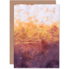 Wee Blue Coo Abstract Purple Yellow Gold Watercolour Greeting Card