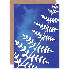 Wee Blue Coo Fern Leaves Watercolour Cobalt Greeting Card